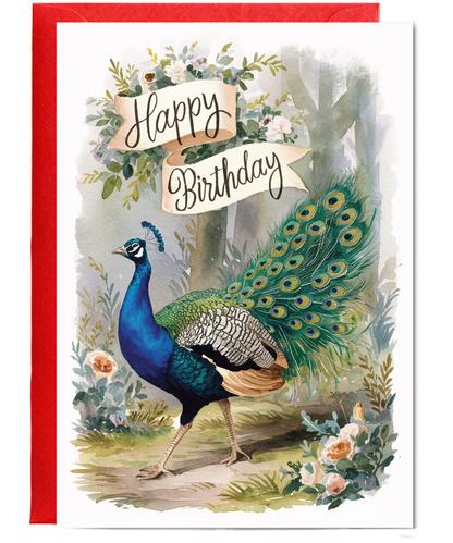 Happy Birthday cute peacock watercolour