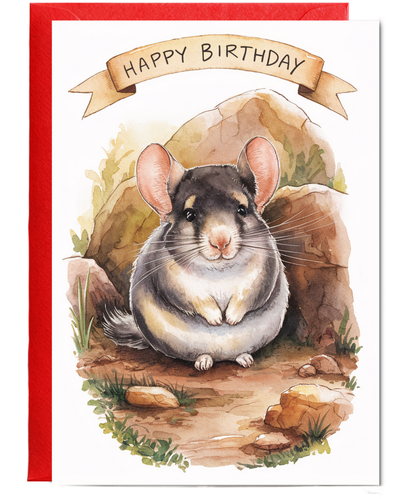 Happy Birthday cute chinchilla watercolour
