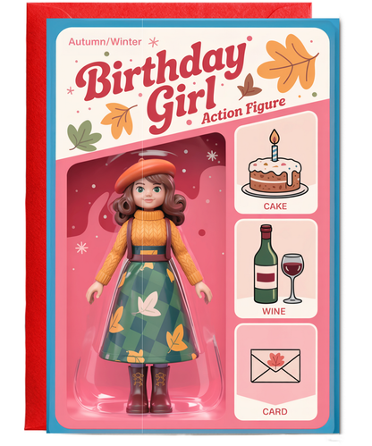 Happy Birthday card autumn and winter birthday girl action figure