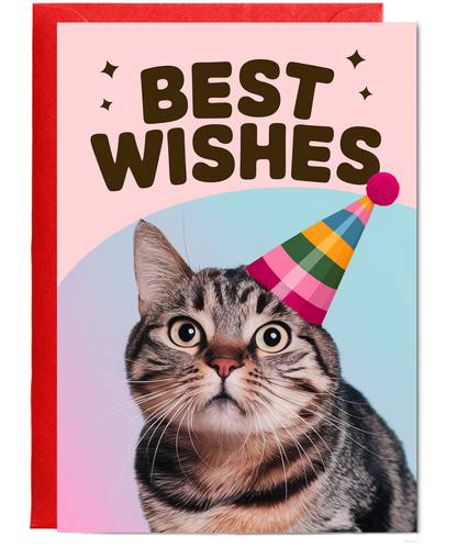 Best Wishes with Cat with a Party Hat
