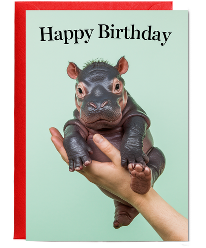 Birthday card Miniture Hippo cute funny