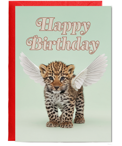Birthday Card Leopard With Wings cute