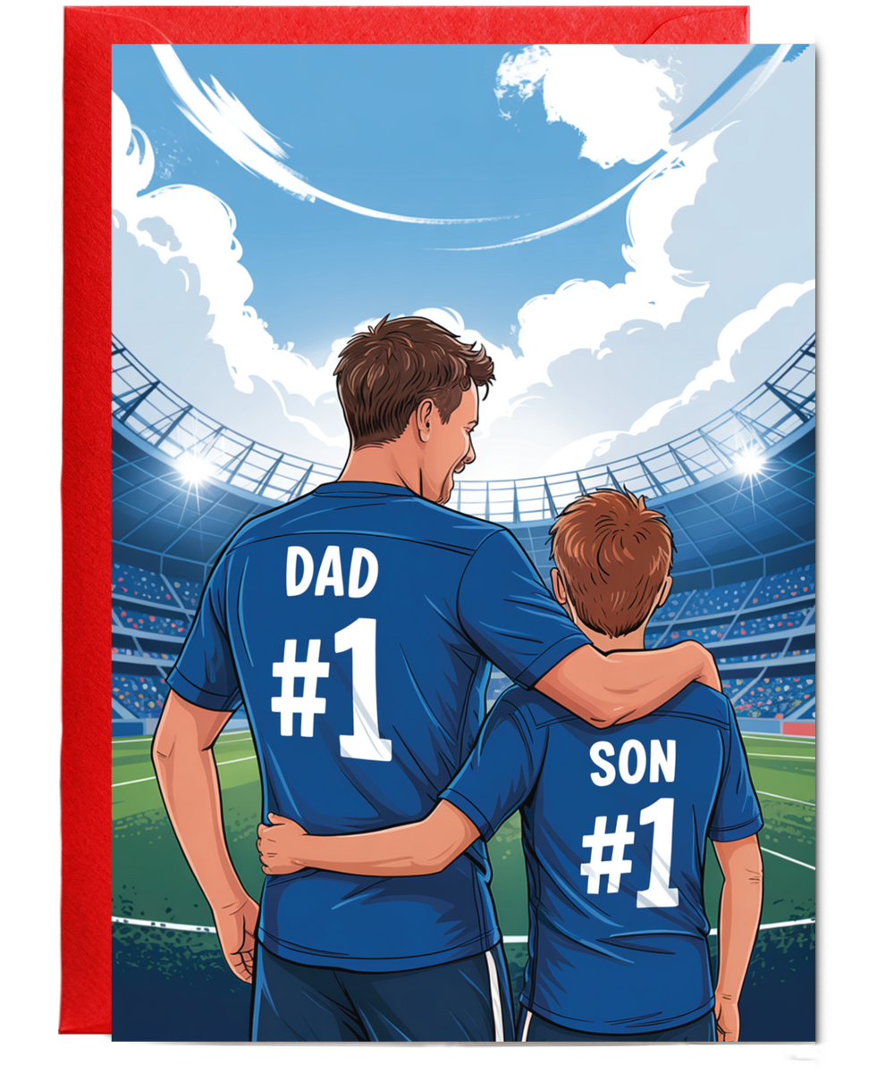 football dark blue number one dad and son