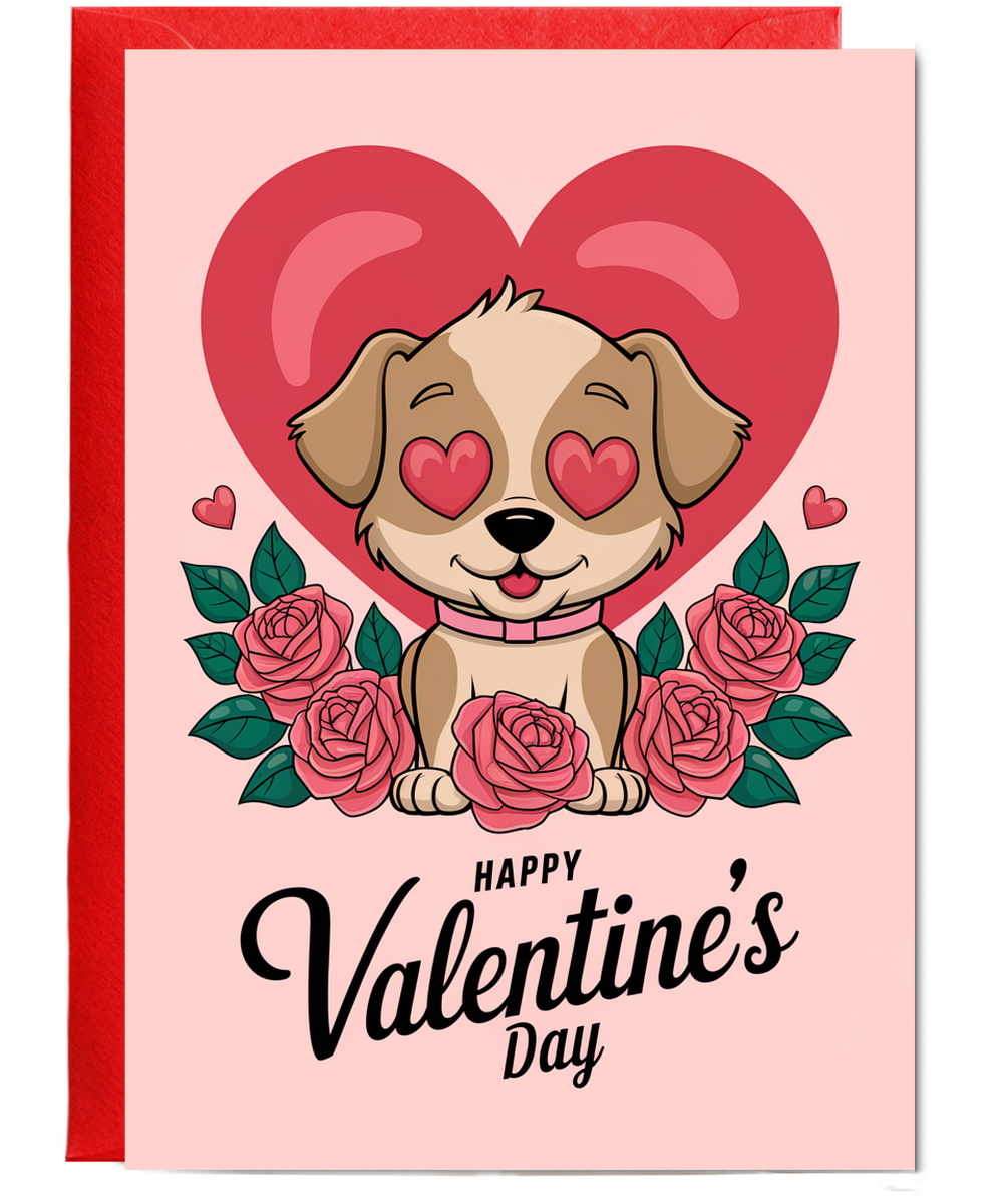 Happy Valentine's Day - Puppy with Heart-Shaped Eyes