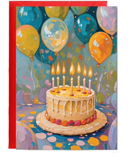 Birthday cake and candles oil painting