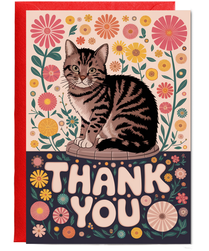 Thank You - Cat with Flowers