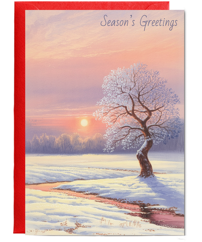 Christmas Card Seasons Greetings Winter Wonderland Watercolour Landscape