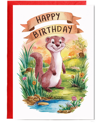 Happy Birthday cute weasel watercolour