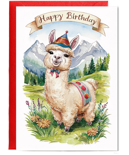 Happy Birthday cute alpaca watercolour