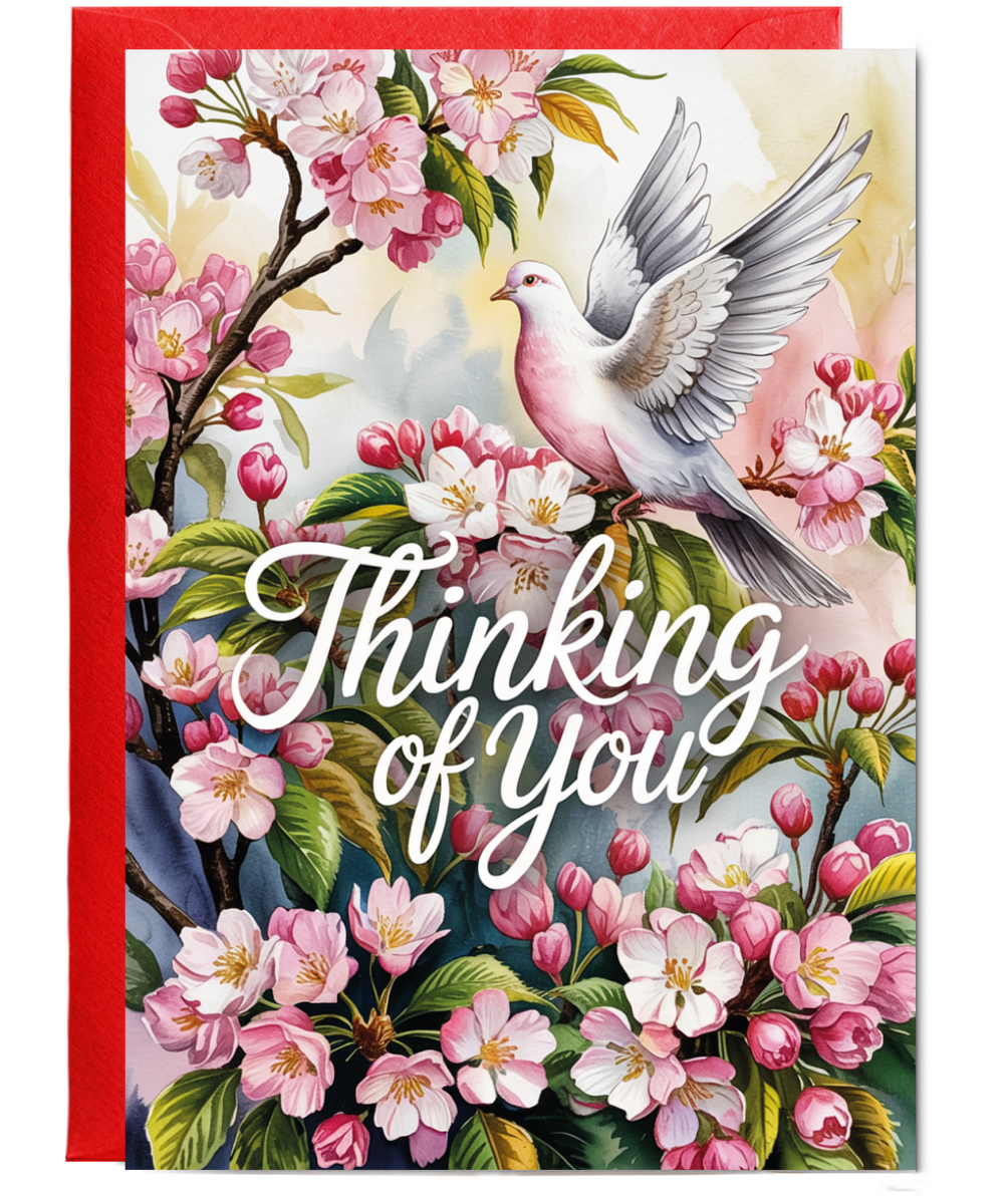 Sympathy Card Thinking of You Missing Loved Ones Pretty Flowers and Dove