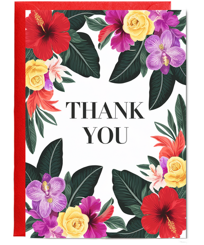 Thank You - Tropical Flower and Leaf Border