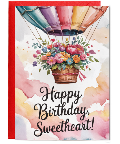 Happy Birthday card sweetheart hot air balloon bouquet