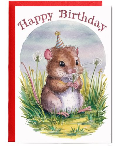 Happy Birthday cute dormouse watercolour
