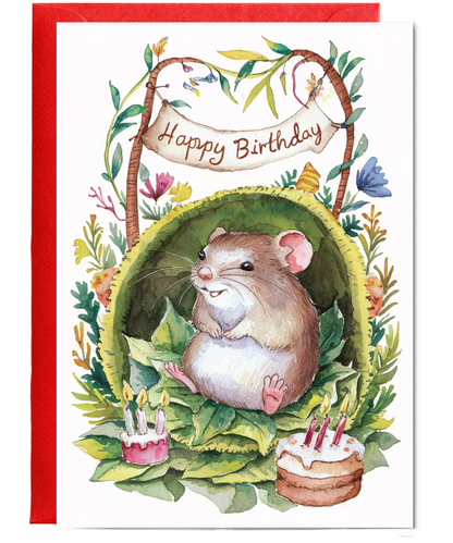 Happy Birthday cute mouse watercolour