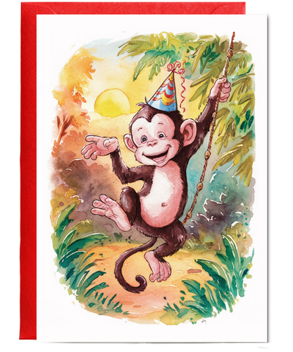 Birthday hat cute monkey watercolour