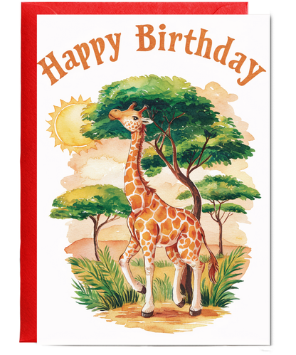 Happy Birthday cute giraffe watercolour