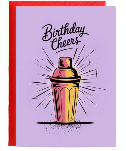 Birthday Cheers card for her cocktail shaker woman