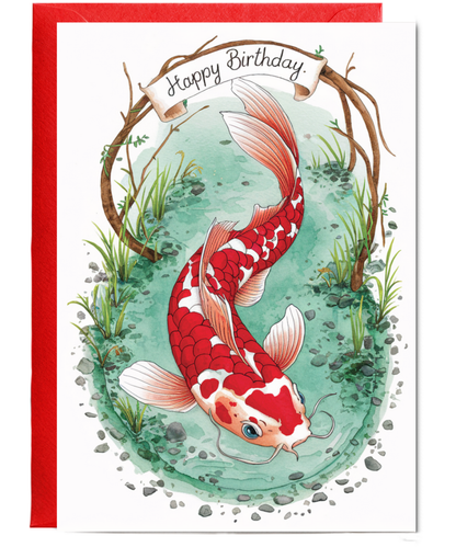 Happy Birthday cute koi watercolour