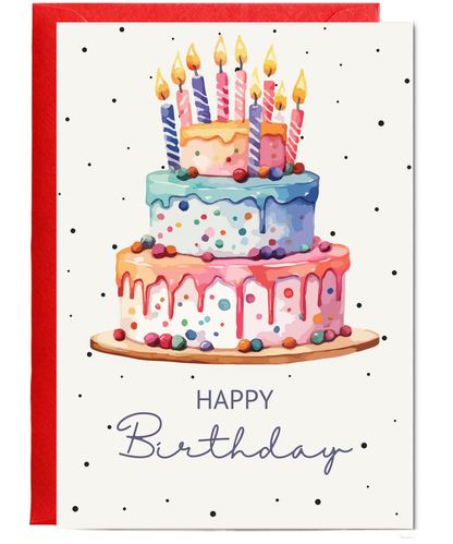 Happy Birthday card Water coloured polka dot cake
