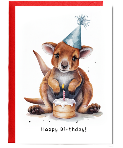 Baby Kangaroo Birthday Card Adorable Animal Watercolour Illustration