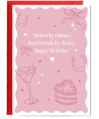 Happy Birthday card bows cake cocktails