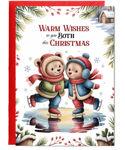 Relationship Merry Christmas Card for Cute Couples Ice Skating Teddy Bears