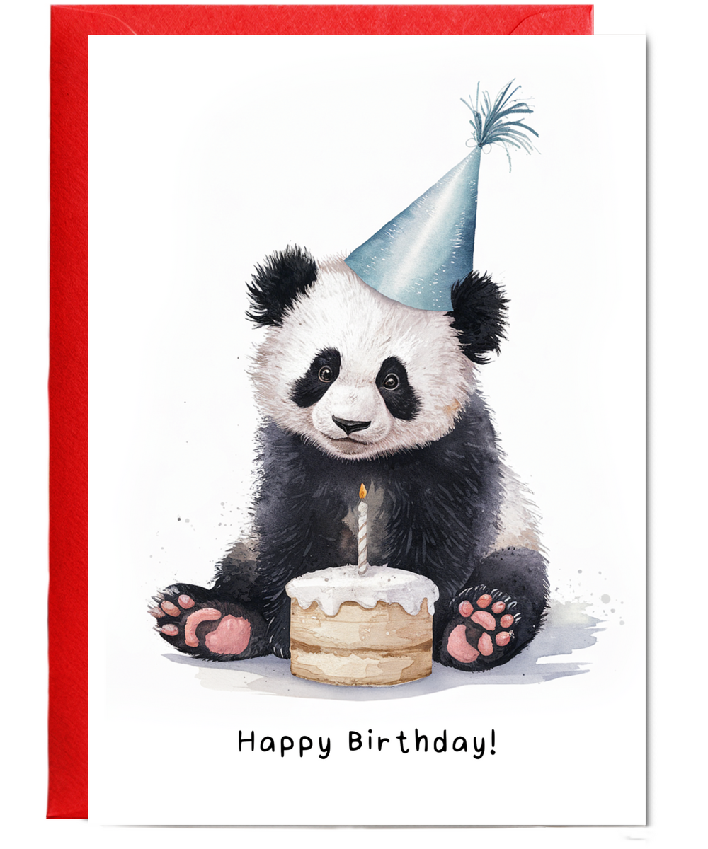 Baby Panda Bear Birthday Card Adorable Animal Watercolour Illustration