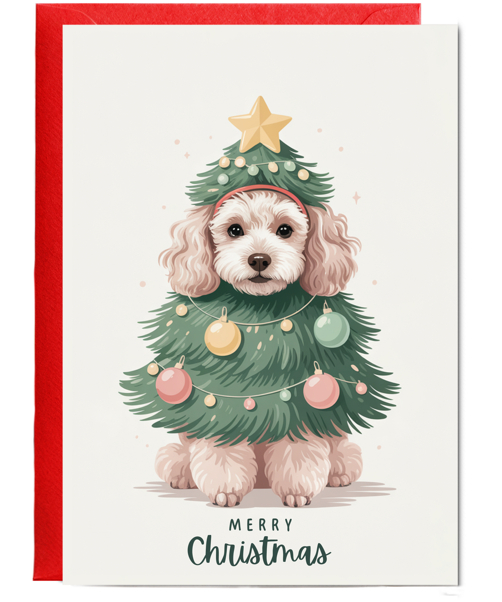 Poodle in christmas tree costume