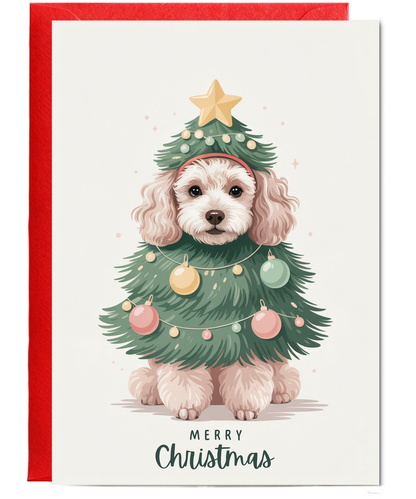 Poodle in christmas tree costume