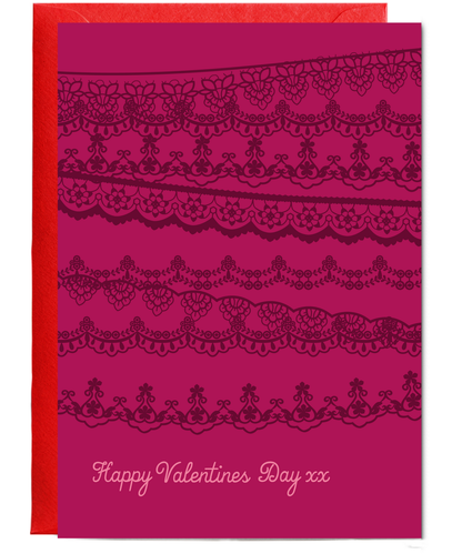 Happy Valentines Day Card with Scarlet Romantic Lace