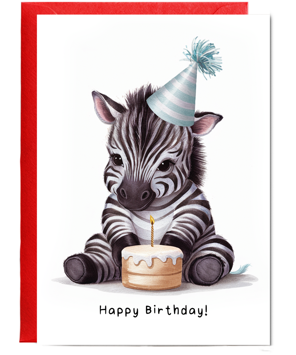 Baby Zebra Birthday Card Adorable Animal Watercolour Illustration