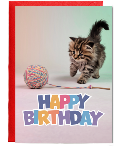 Happy Birthday with Playful Kitten