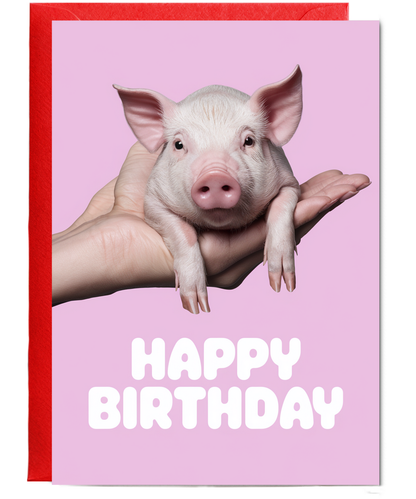 Happy Birthday Card Mini Pig pink cute