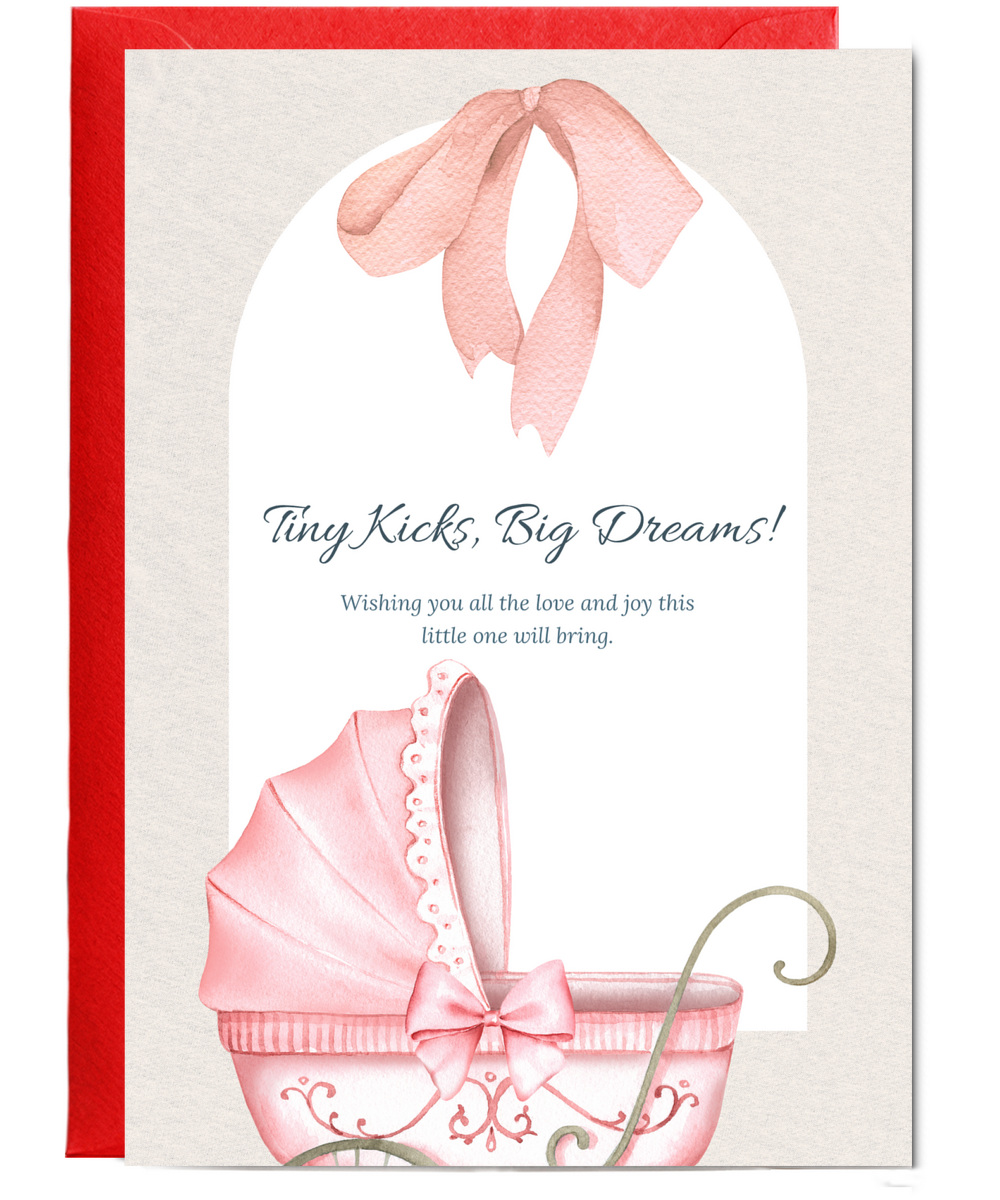 pregnancy card pink tiny kicks, big dreams