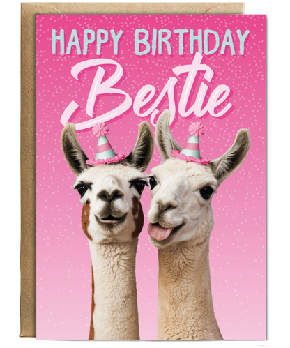 Silly Birthday Card for Bestie with Party Llamas