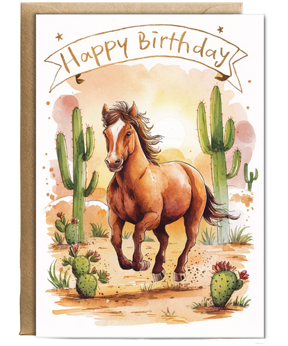 Happy Birthday cute mustang watercolour
