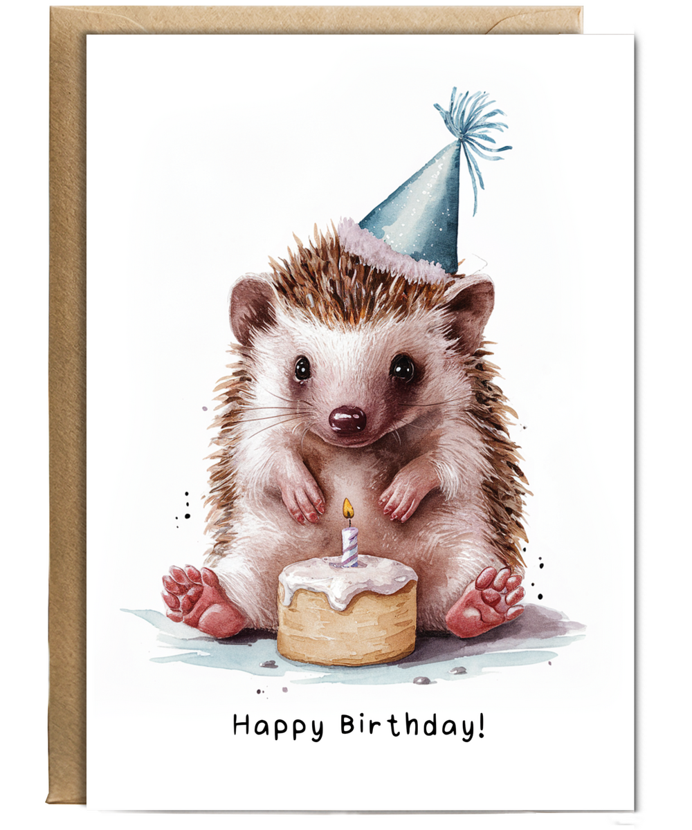 Baby Woodland Hedgehog Birthday Card Adorable Animal Watercolour Illustration