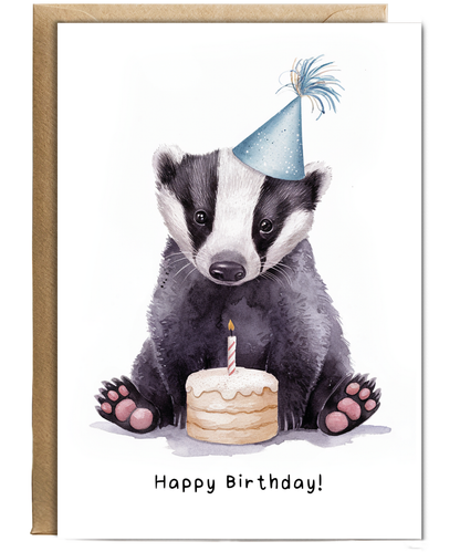 Baby Badger Birthday Card Adorable Animal Watercolour Illustration