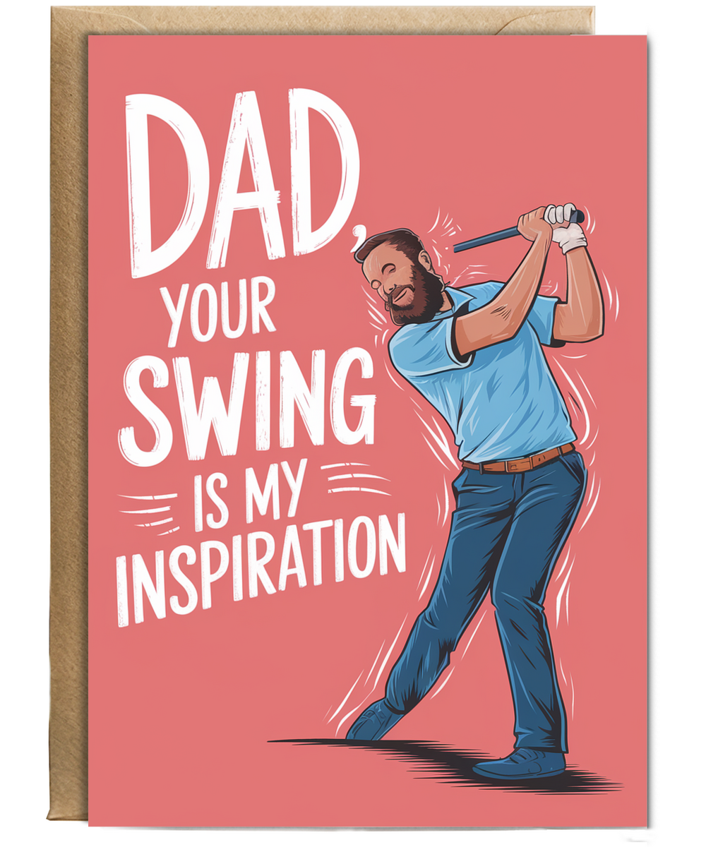Funny joke card for dad bad swing Golf fathers day