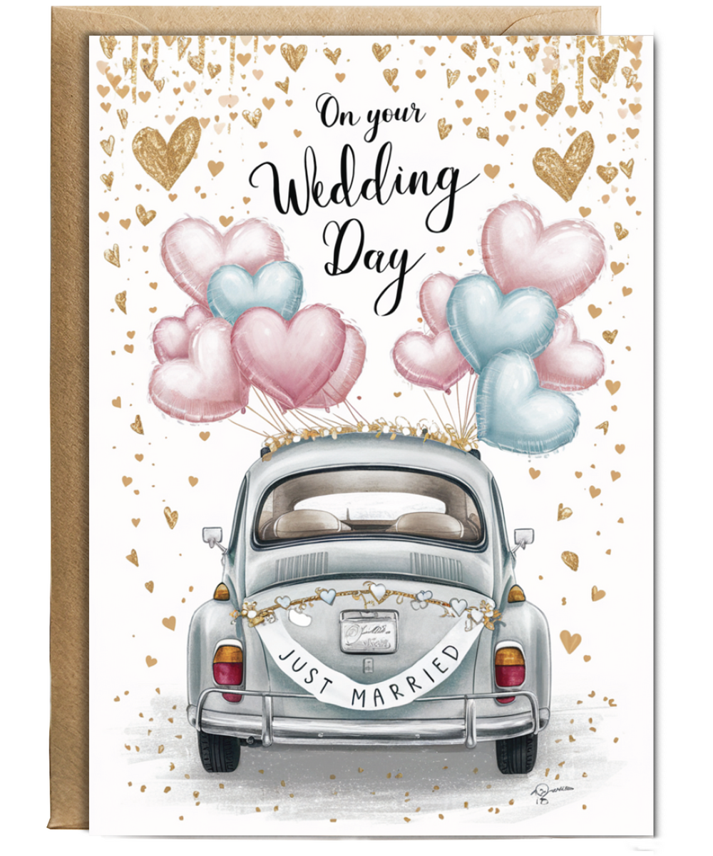 On your wedding day, just married
