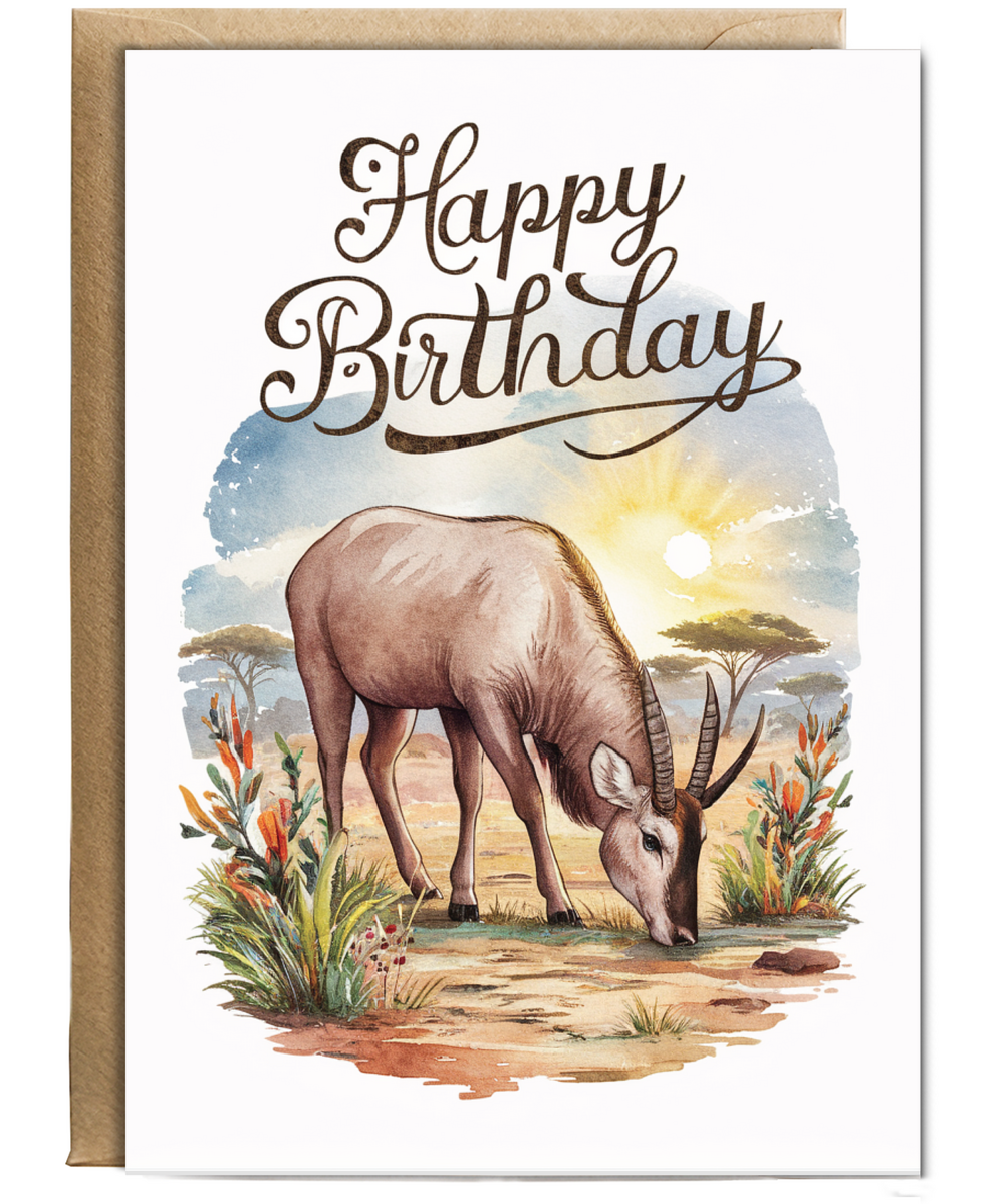 Happy Birthday cute waterbuck watercolour
