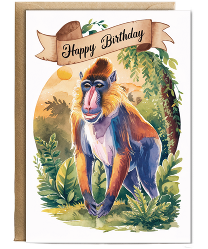 Happy Birthday cute mandrill watercolour