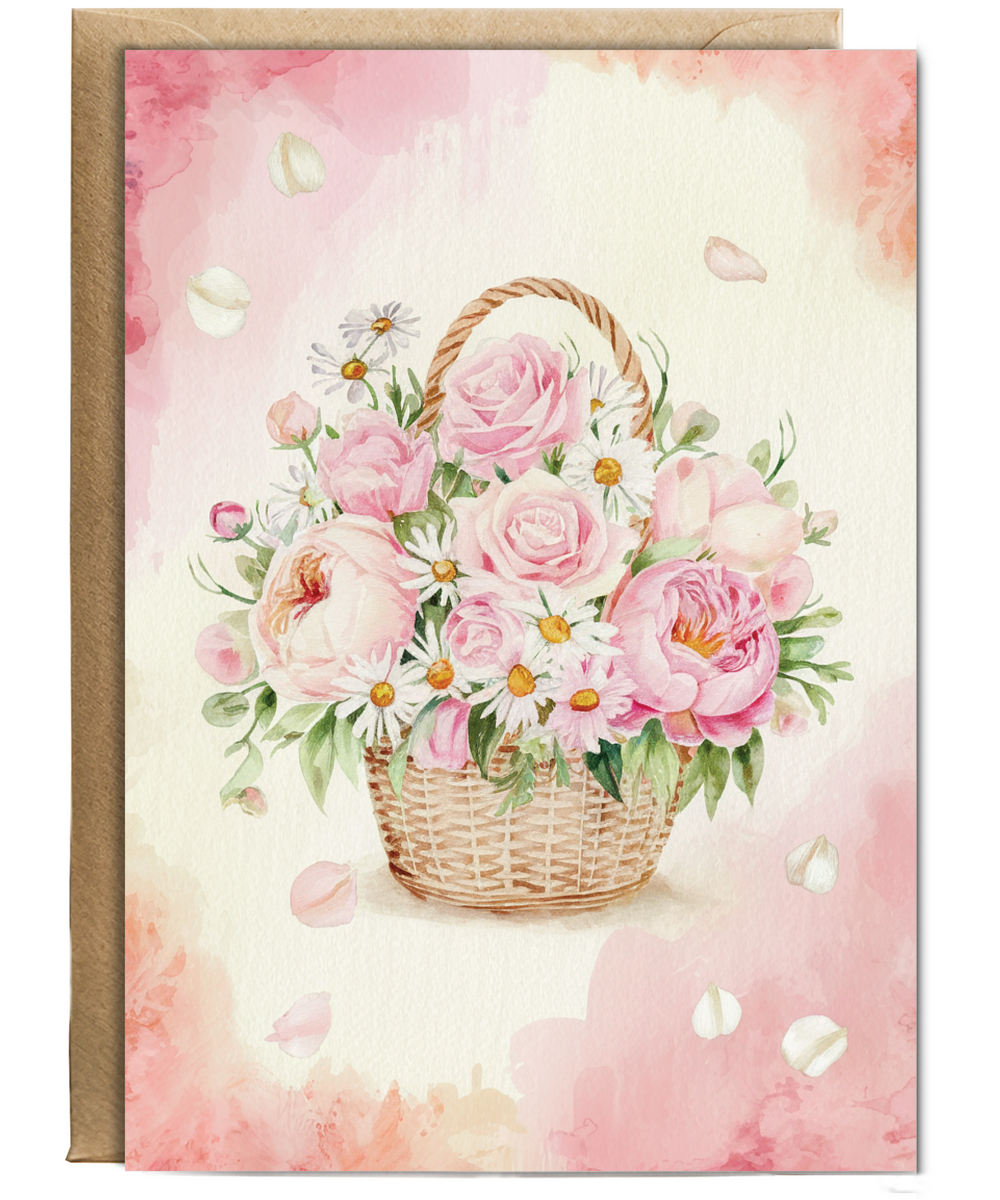 Watercolour flowers in a basket