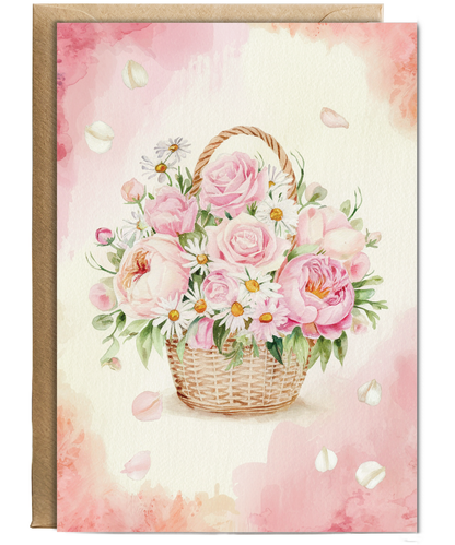 Watercolour flowers in a basket