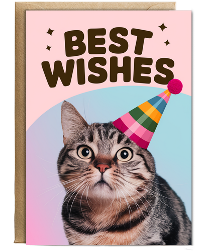 Best Wishes with Cat with a Party Hat