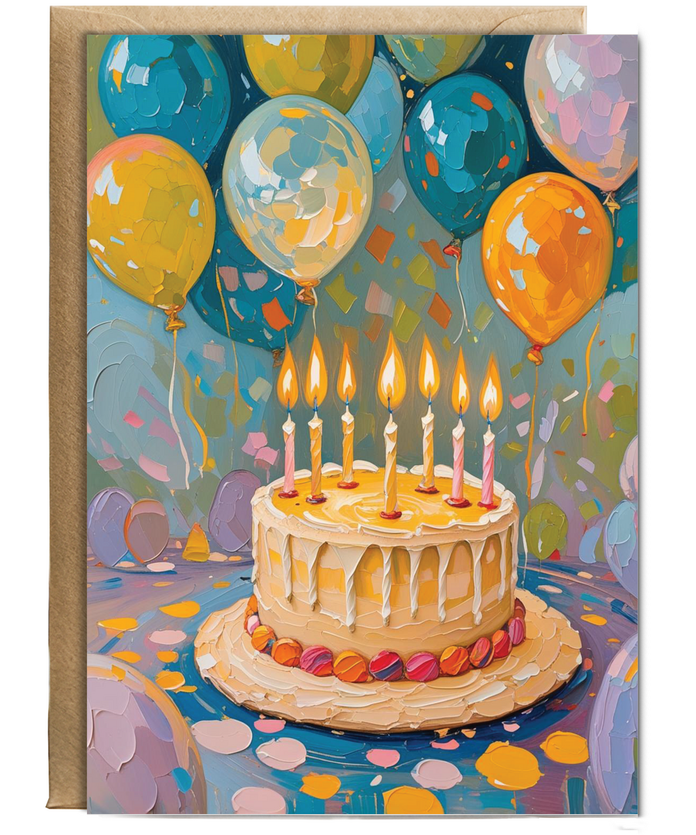 Birthday cake and candles oil painting