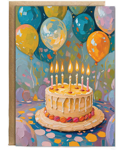 Birthday cake and candles oil painting