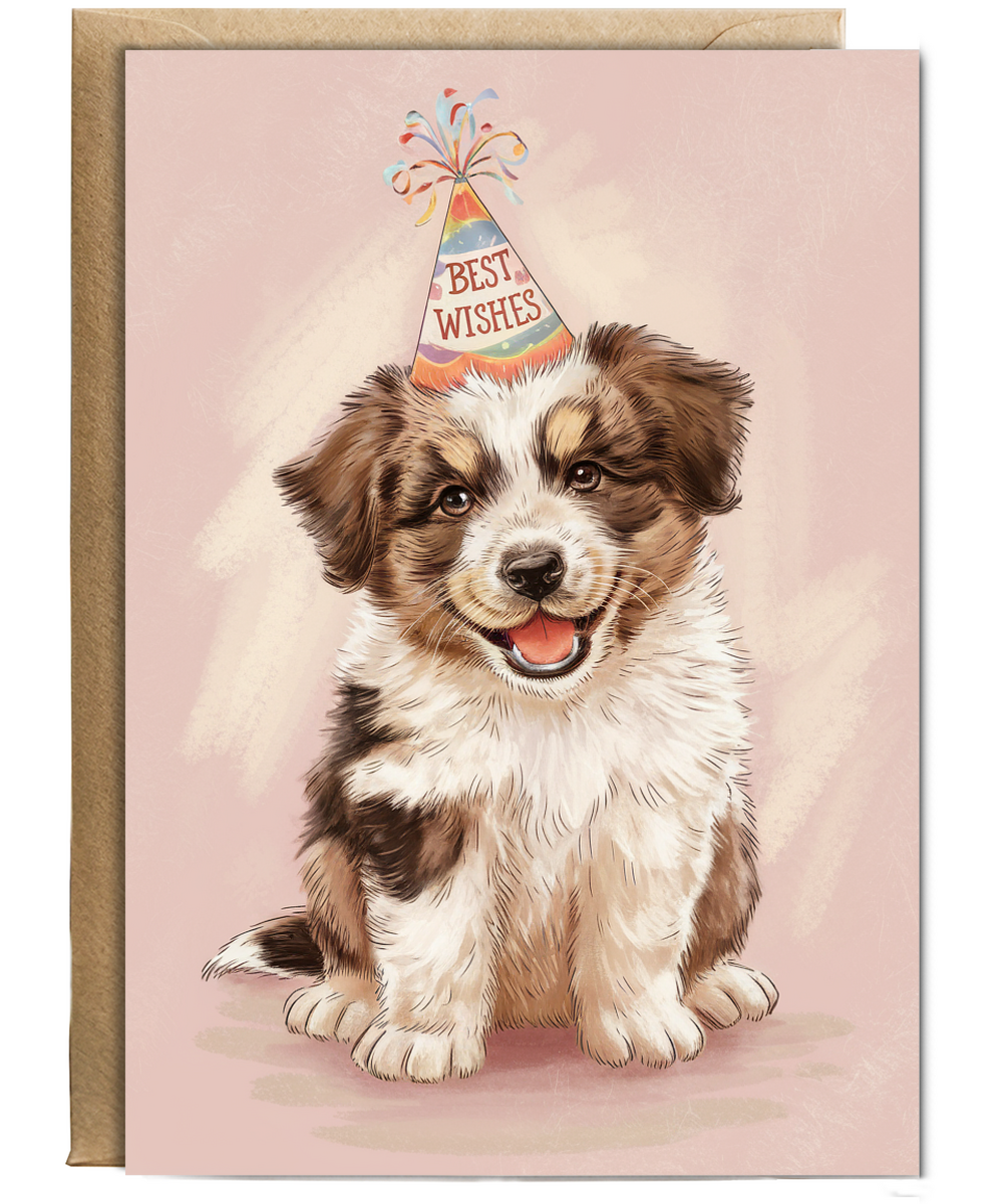 Best Wishes - Puppy with a Party Hat
