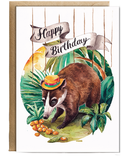 Happy Birthday cute coati watercolour