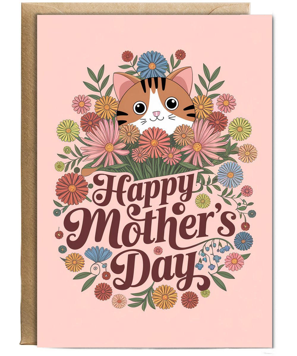 Happy Mother's Day - Cat with Flowers